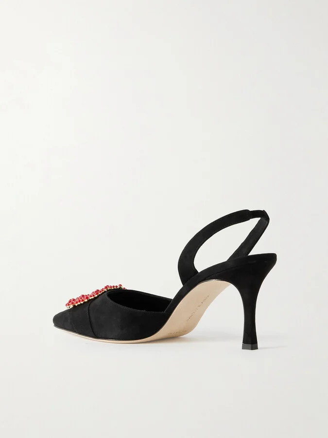 Manolo Blahnik - Gibsli 70 Embellished Suede Slingback Pumps - Black - Image 3