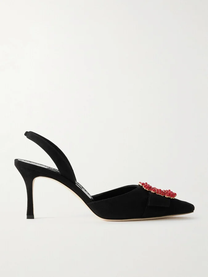Manolo Blahnik - Gibsli 70 Embellished Suede Slingback Pumps - Black