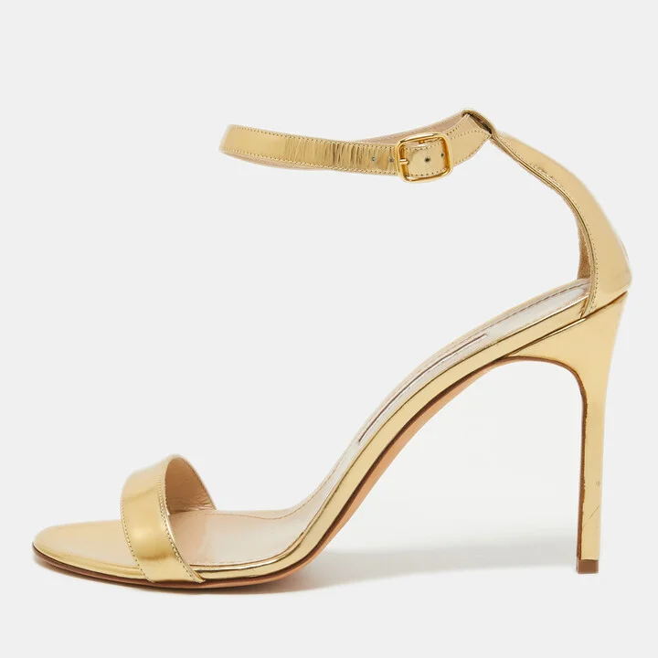 Manolo Blahnik Gold Leather Ankle Strap Sandals Size 40