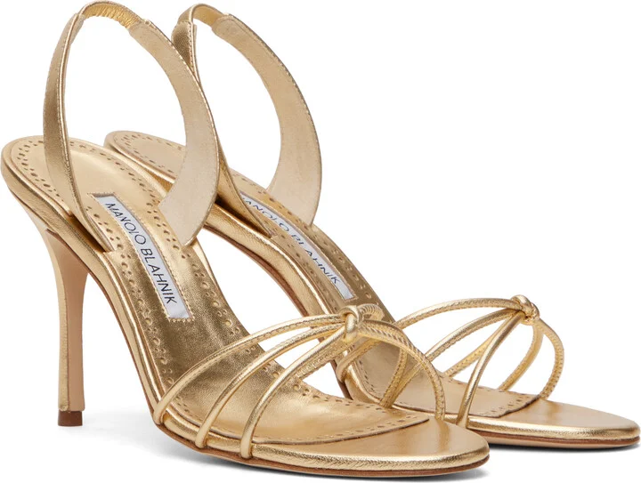 Manolo Blahnik Gold Sareta Heeled Sandals - Image 4