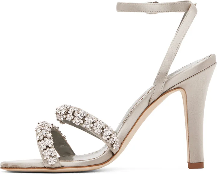 Manolo Blahnik Gray Vedada Heeled Sandals - Image 3
