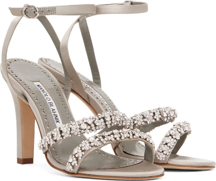 Manolo Blahnik Gray Vedada Heeled Sandals - Image 4