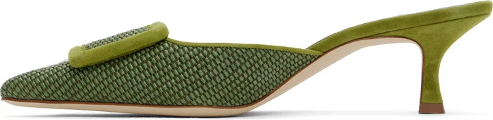 Manolo Blahnik Green Maysalebi Mules - Image 3