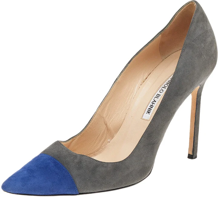 Manolo Blahnik Grey/Blue Suede Pointed Toe Pumps Size 40