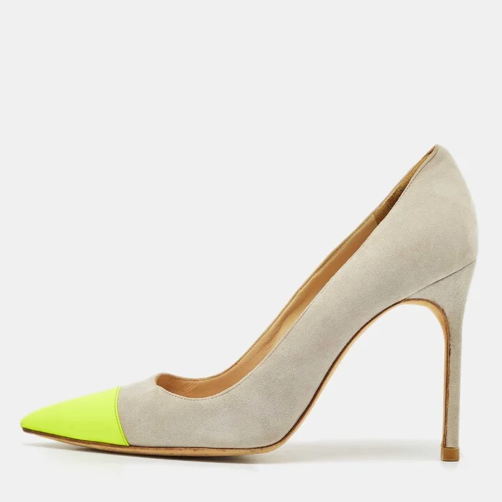 Manolo Blahnik Grey/Green Suede BB Pointed Toe Pumps Size 38