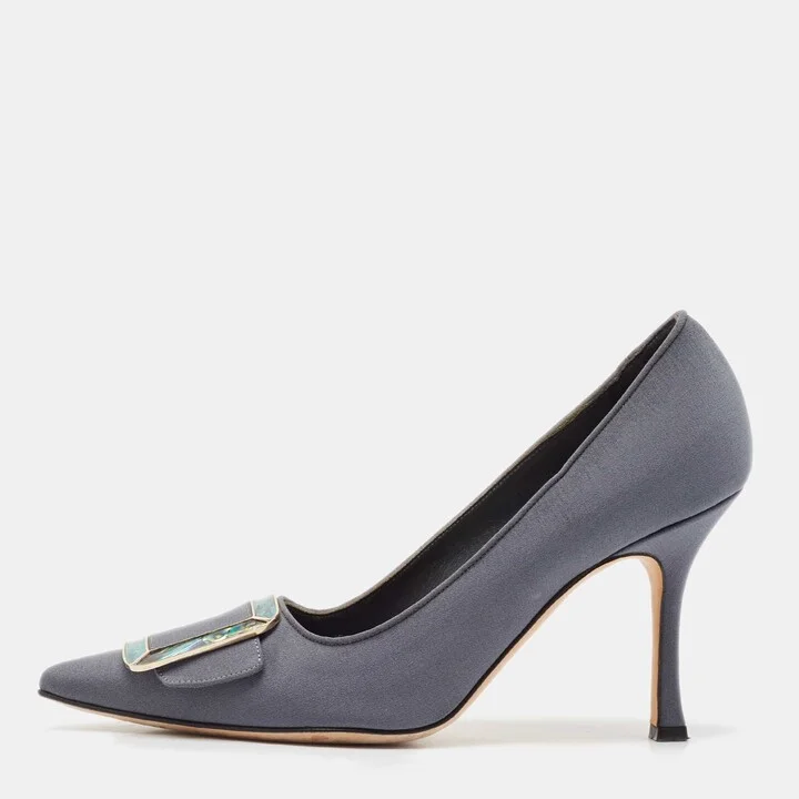 Manolo Blahnik Grey Satin Buckle Maysale Pumps Size 36