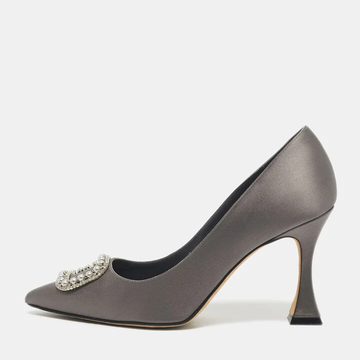 Manolo Blahnik Grey Satin Fabeta Pumps Size 39