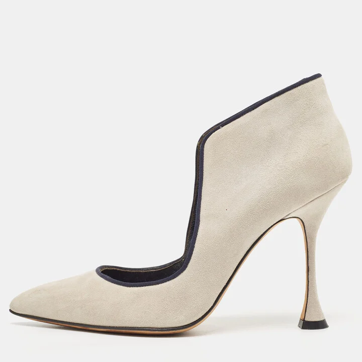 Manolo Blahnik Grey Suede Pointed Toe Pumps Size 36.5