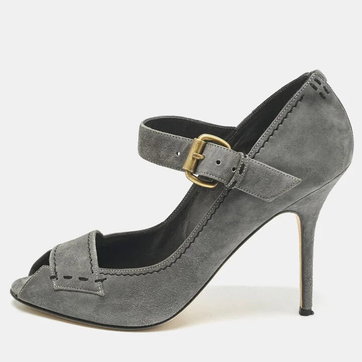 Manolo Blahnik Grey Suede Reata Peep Toe Pumps Size 40.5