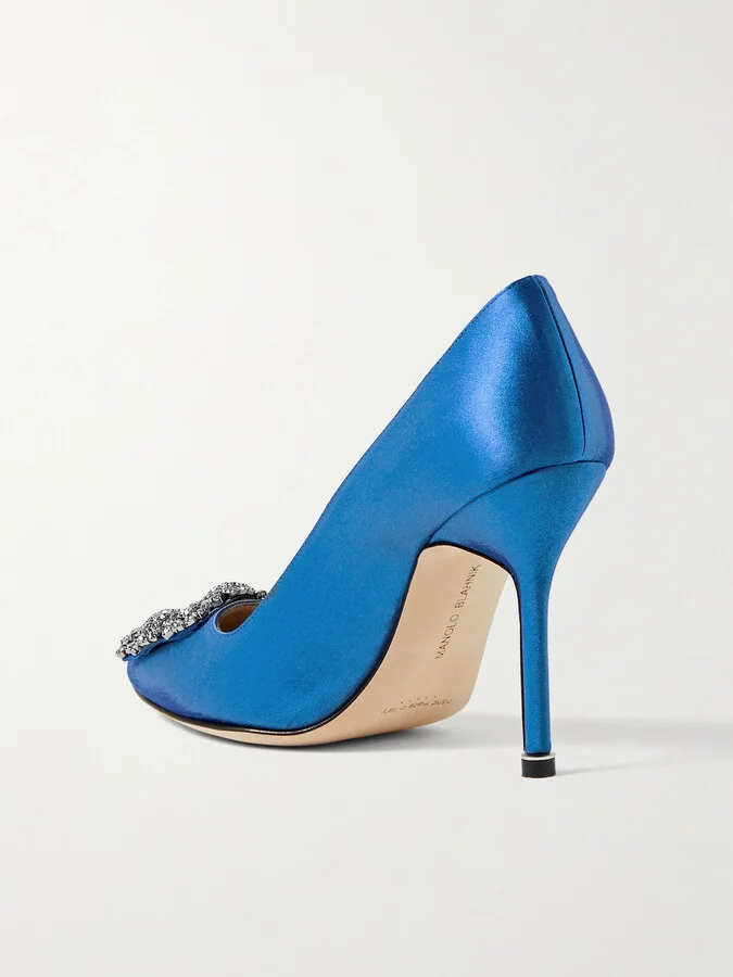 Manolo Blahnik - Hangisi 105 Crystal-embellished Satin Pumps - Blue - Image 3