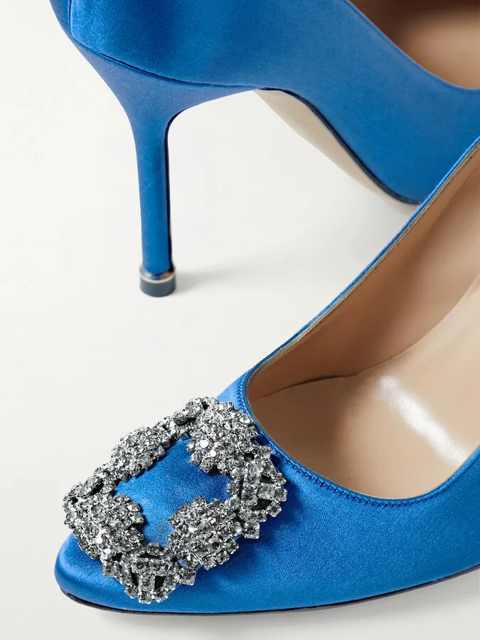 Manolo Blahnik - Hangisi 105 Crystal-embellished Satin Pumps - Blue - Image 4