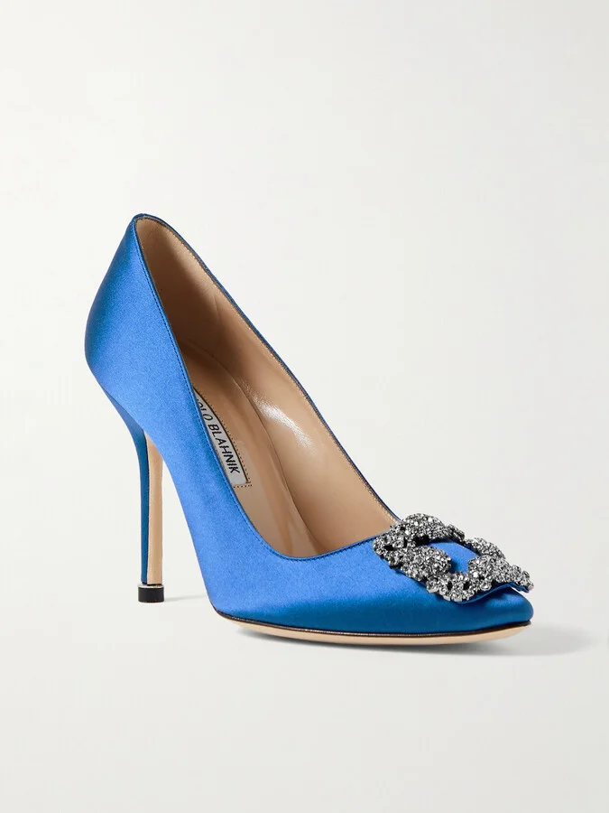 Manolo Blahnik - Hangisi 105 Crystal-embellished Satin Pumps - Blue
