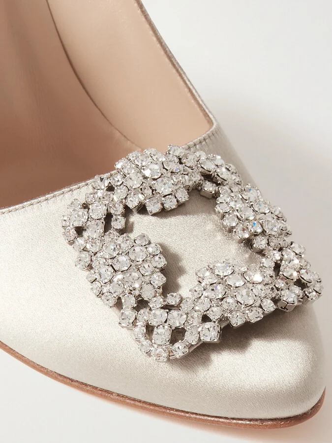 Manolo Blahnik - Hangisi 105 Crystal-embellished Satin Pumps - Gray - Image 4