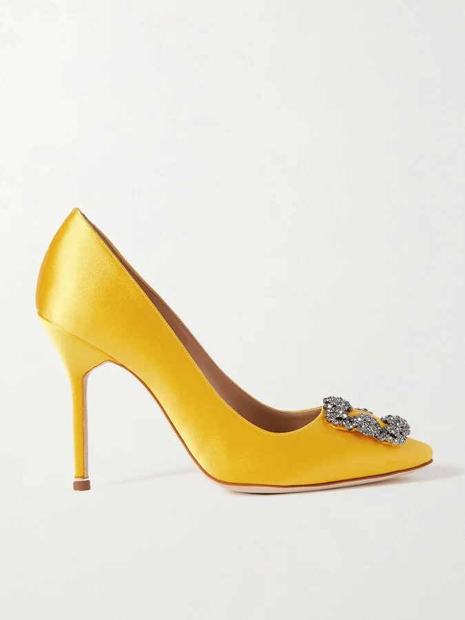 Manolo Blahnik - Hangisi 105 Crystal-embellished Satin Pumps - Yellow