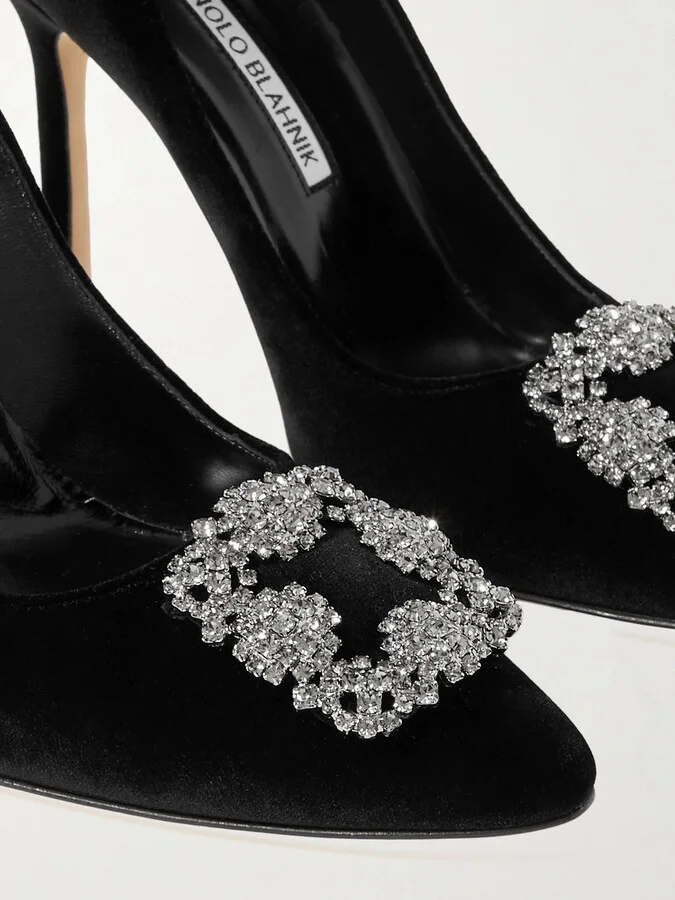 Manolo Blahnik - Hangisi 105 Crystal-embellished Velvet Pumps - Black - Image 4