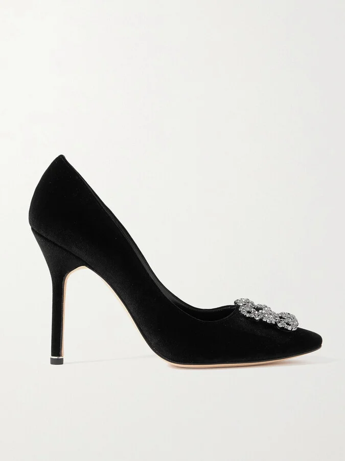 Manolo Blahnik - Hangisi 105 Crystal-embellished Velvet Pumps - Black