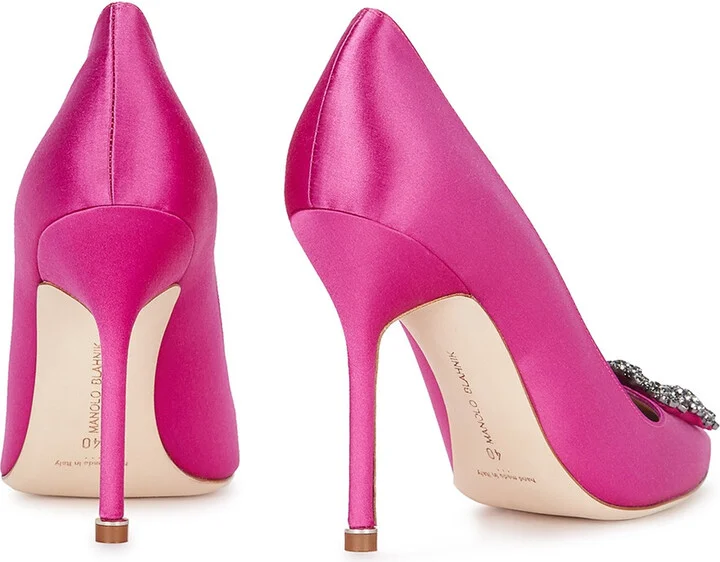 Manolo Blahnik Hangisi 105 Fuchsia Silk Satin Pumps - Image 3