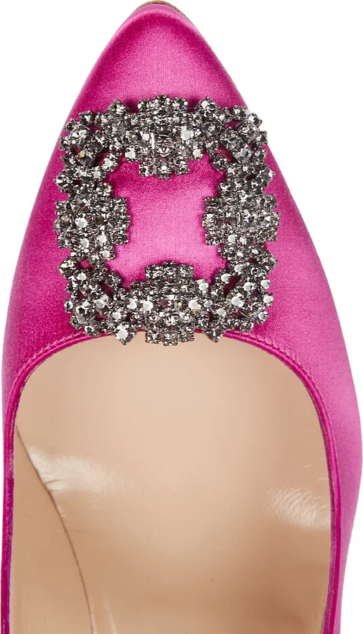 Manolo Blahnik Hangisi 105 Fuchsia Silk Satin Pumps - Image 4