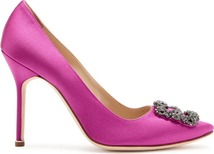 Manolo Blahnik Hangisi 105 Fuchsia Silk Satin Pumps - Image 6
