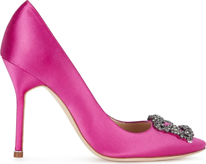 Manolo Blahnik Hangisi 105 Fuchsia Silk Satin Pumps
