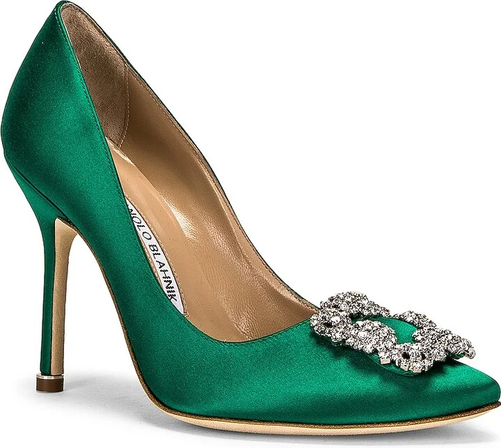 Manolo Blahnik Hangisi 105 Satin Heel in Green - Image 2