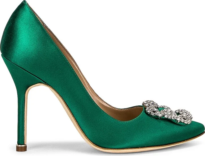 Manolo Blahnik Hangisi 105 Satin Heel in Green