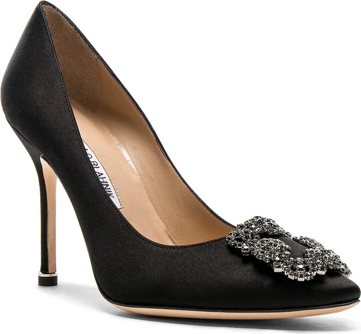 Manolo Blahnik Hangisi 105 Satin Pumps in Black - Image 2