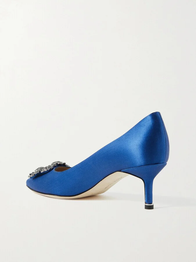 Manolo Blahnik - Hangisi 50 Crystal-embellished Satin Pumps - Blue - Image 3