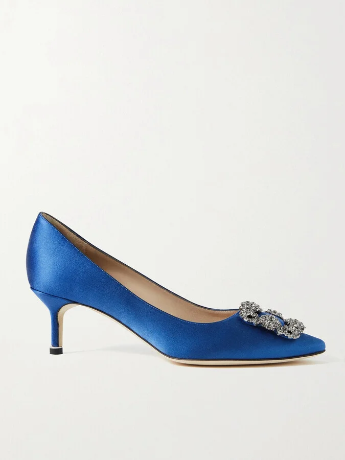 Manolo Blahnik - Hangisi 50 Crystal-embellished Satin Pumps - Blue
