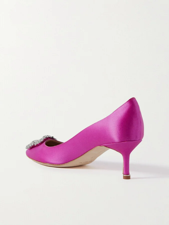 Manolo Blahnik - Hangisi 50 Crystal-embellished Satin Pumps - Pink - Image 3