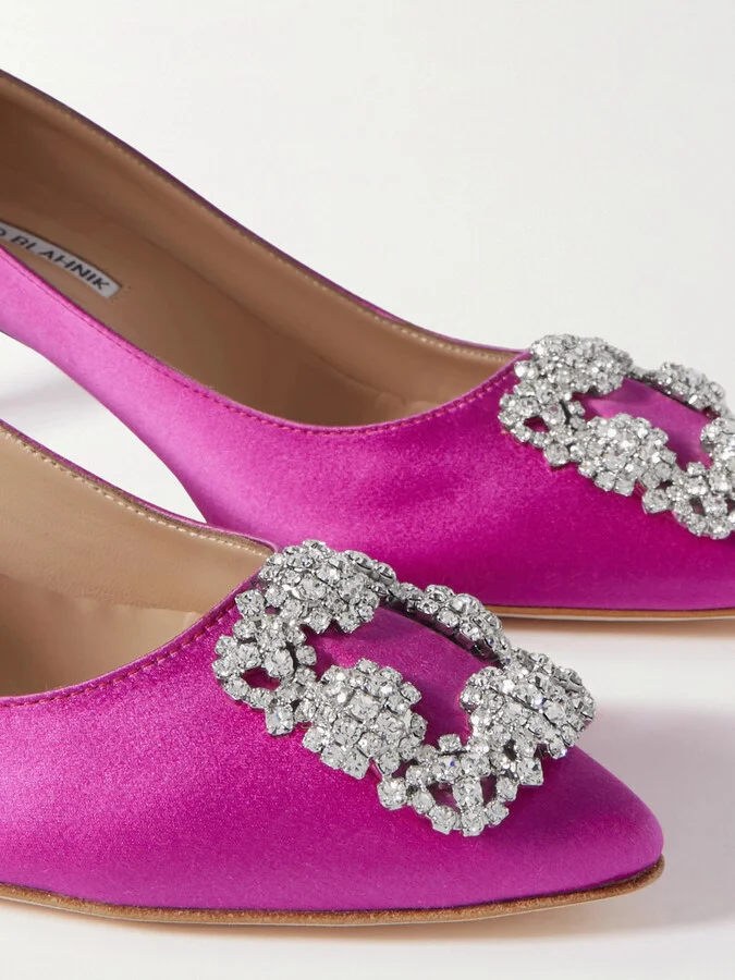 Manolo Blahnik - Hangisi 50 Crystal-embellished Satin Pumps - Pink - Image 4