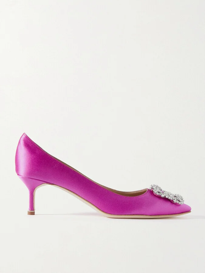 Manolo Blahnik - Hangisi 50 Crystal-embellished Satin Pumps - Pink