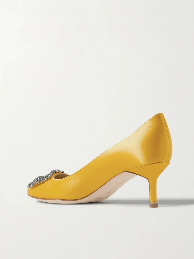 Manolo Blahnik - Hangisi 50 Crystal-embellished Satin Pumps - Yellow - Image 3