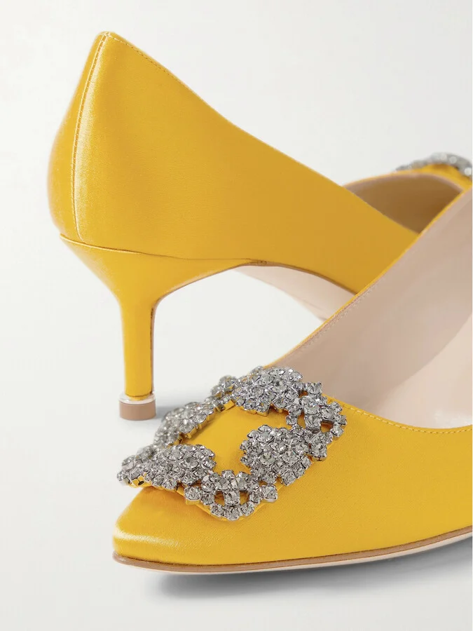 Manolo Blahnik - Hangisi 50 Crystal-embellished Satin Pumps - Yellow - Image 4