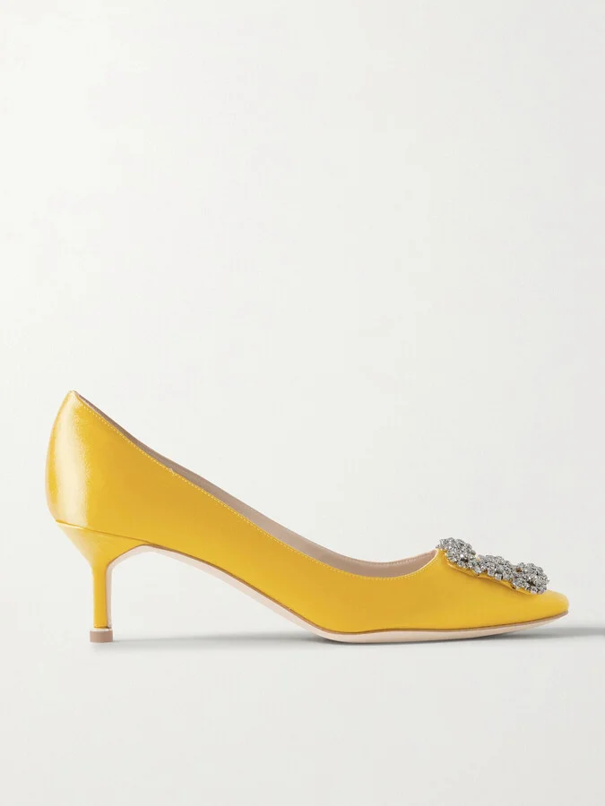Manolo Blahnik - Hangisi 50 Crystal-embellished Satin Pumps - Yellow