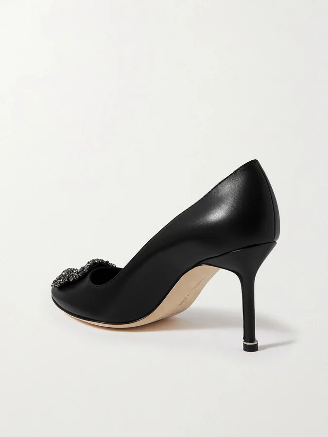 Manolo Blahnik - Hangisi 70 Crystal-embellished Leather Pumps - Black - Image 3