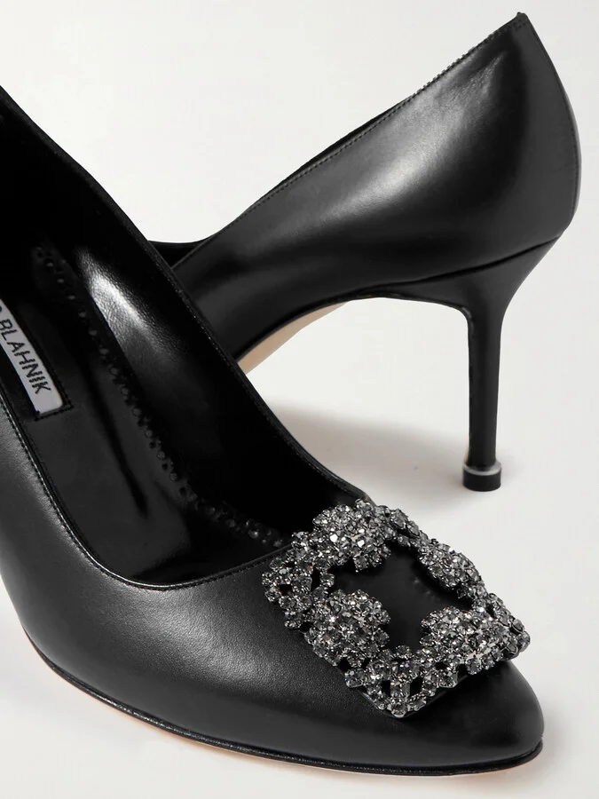 Manolo Blahnik - Hangisi 70 Crystal-embellished Leather Pumps - Black - Image 4