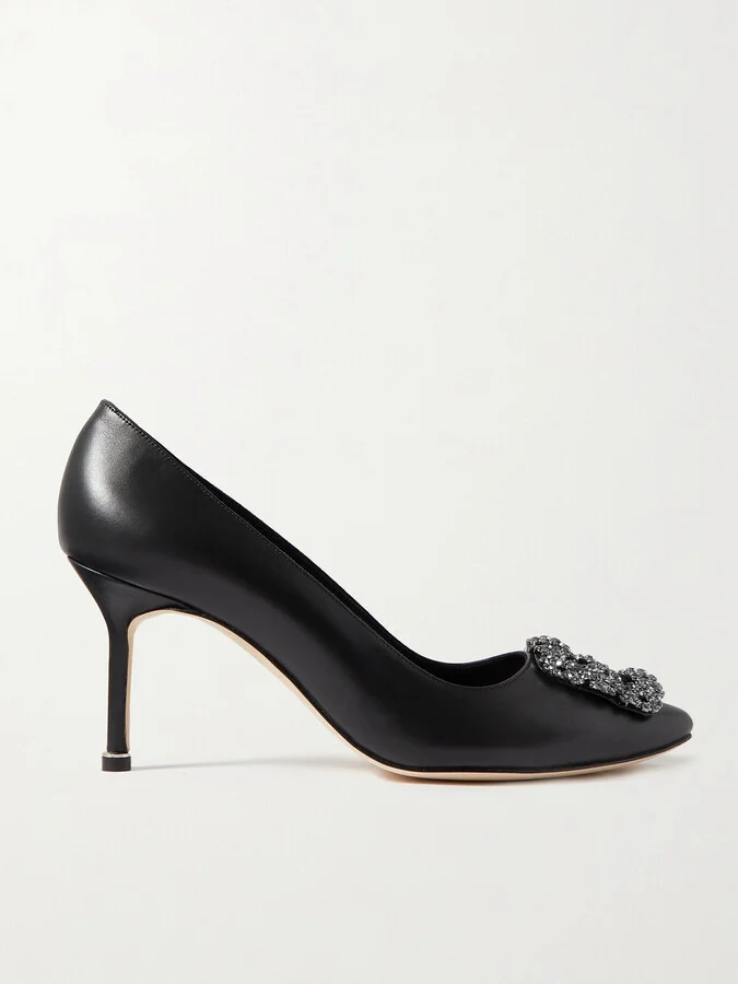 Manolo Blahnik - Hangisi 70 Crystal-embellished Leather Pumps - Black