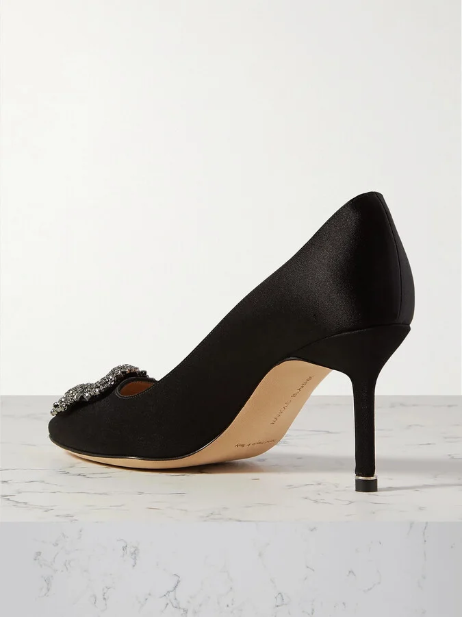 Manolo Blahnik - Hangisi 70 Crystal-embellished Satin Pumps - Black - Image 3