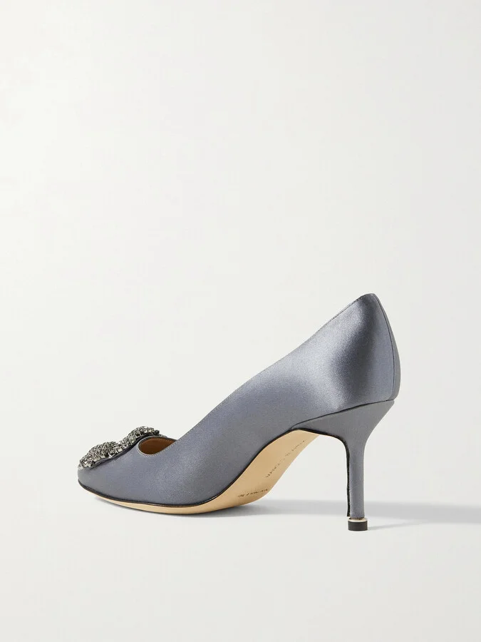 Manolo Blahnik - Hangisi 70 Crystal-embellished Satin Pumps - Blue - Image 3