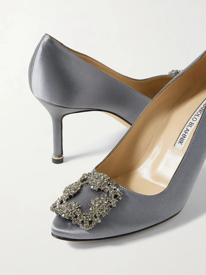 Manolo Blahnik - Hangisi 70 Crystal-embellished Satin Pumps - Blue - Image 4