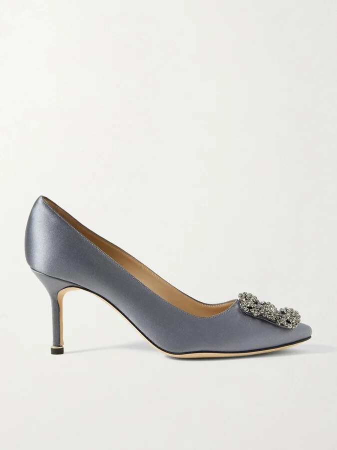 Manolo Blahnik - Hangisi 70 Crystal-embellished Satin Pumps - Blue