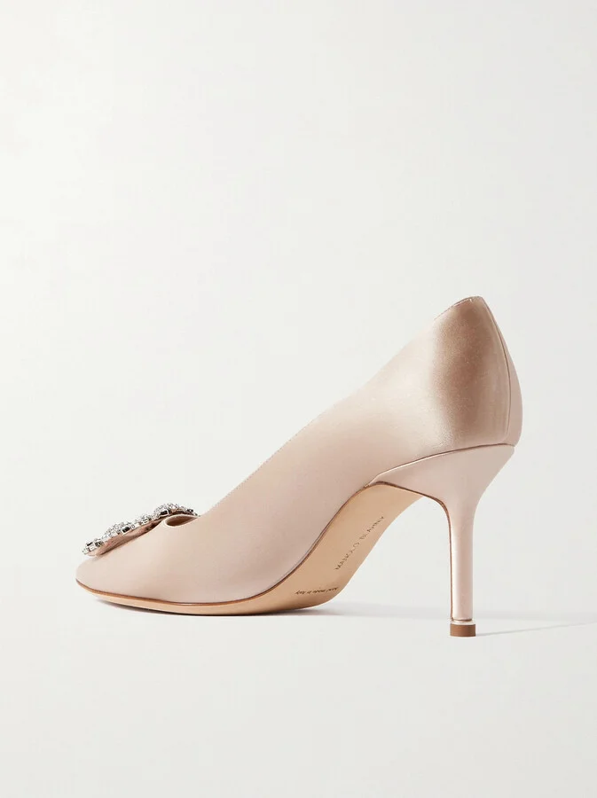 Manolo Blahnik - Hangisi 70 Crystal-embellished Satin Pumps - Neutrals - Image 3