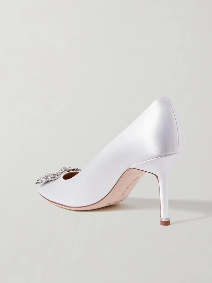 Manolo Blahnik - Hangisi 70 Crystal-embellished Satin Pumps - White - Image 3