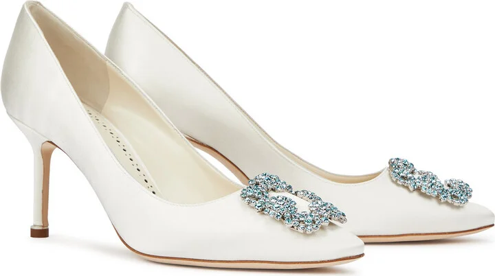 Manolo Blahnik Hangisi 70 White Satin Pumps - Image 2