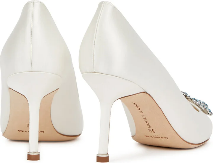 Manolo Blahnik Hangisi 70 White Satin Pumps - Image 3