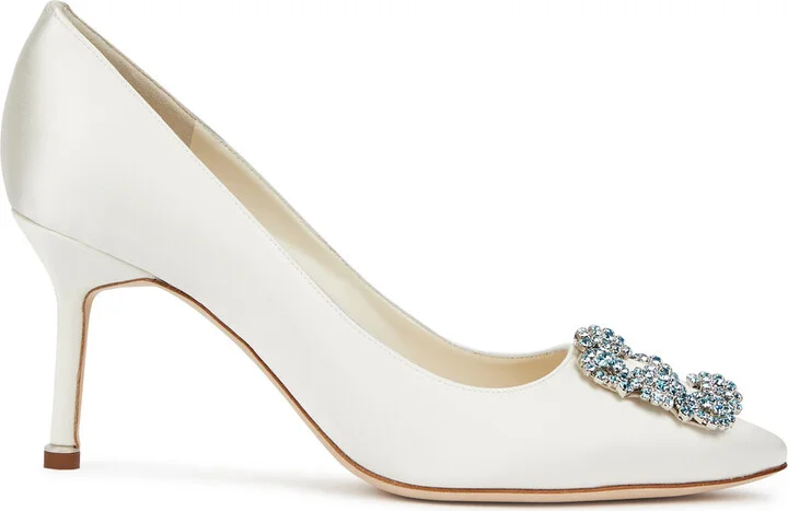 Manolo Blahnik Hangisi 70 White Satin Pumps