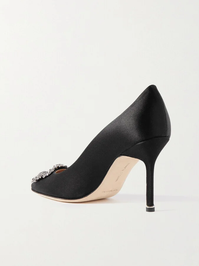 Manolo Blahnik - Hangisi 90 Crystal-embellished Satin Pumps - Black - Image 3
