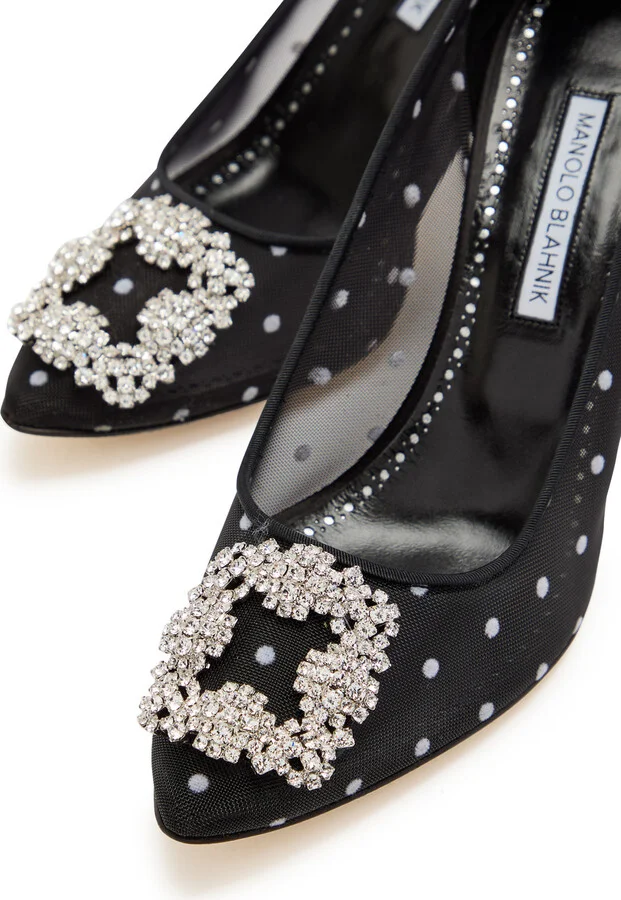 Manolo Blahnik Hangisi 90 Polka-dot Mesh Pumps - Image 3