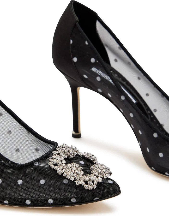 Manolo Blahnik Hangisi 90 Polka-dot Mesh Pumps - Image 4